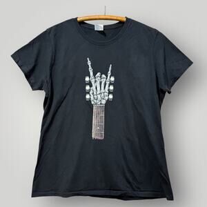 Women’s Tshirt Size Large; Port&Company; Skeleton Guitar Graphic Rocker Goth